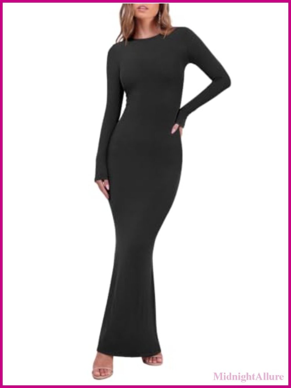 Women's Long Sleeve Ribbed Bodycon Fishtail Maxi Dress